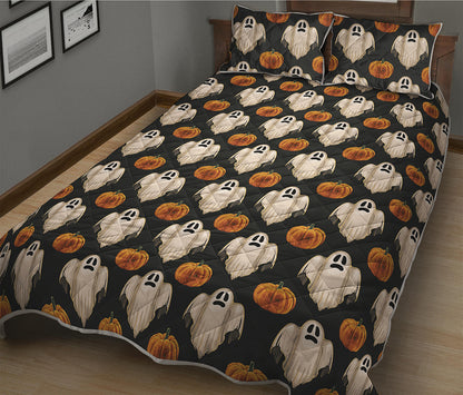 Ghost And Pumpkin Pattern Print Quilt Bed Set
