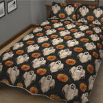Ghost And Pumpkin Pattern Print Quilt Bed Set