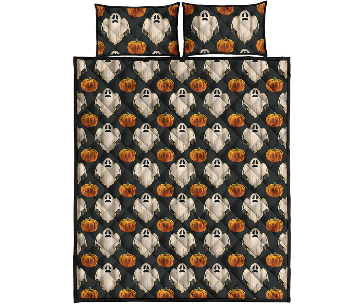 Ghost And Pumpkin Pattern Print Quilt Bed Set
