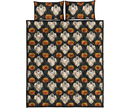 Ghost And Pumpkin Pattern Print Quilt Bed Set