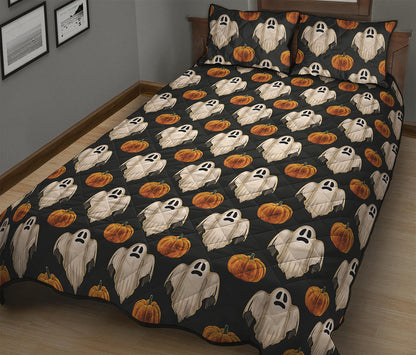 Ghost And Pumpkin Pattern Print Quilt Bed Set