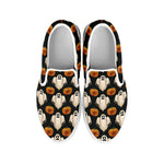 Ghost And Pumpkin Pattern Print White Slip On Shoes