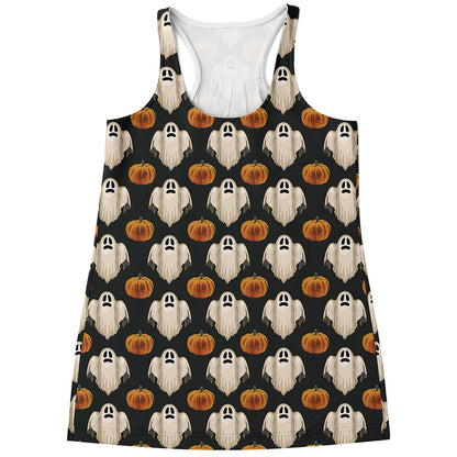 Ghost And Pumpkin Pattern Print Women's Racerback Tank Top