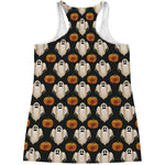 Ghost And Pumpkin Pattern Print Women's Racerback Tank Top
