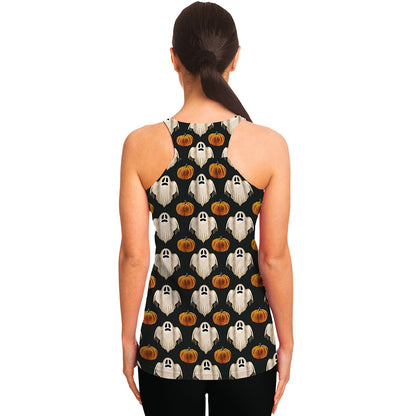 Ghost And Pumpkin Pattern Print Women's Racerback Tank Top