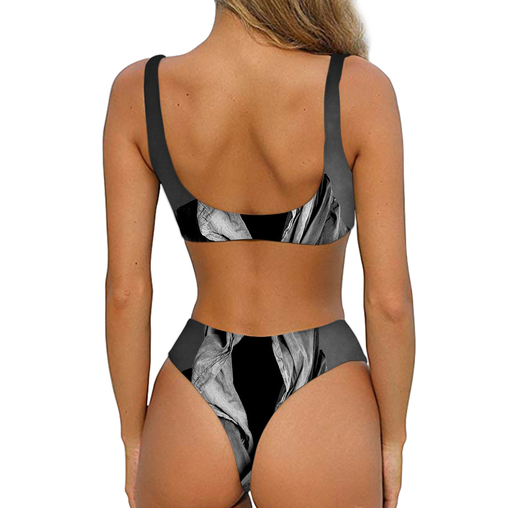 Ghost In The Darkness 3D Print Front Bow Tie Bikini