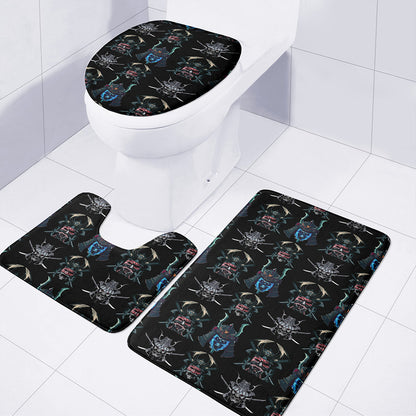 Ghost Samurai Mask Pattern Print 3 Piece Bath Mat Set