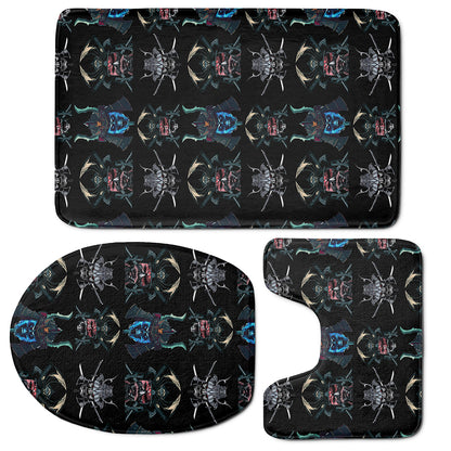 Ghost Samurai Mask Pattern Print 3 Piece Bath Mat Set
