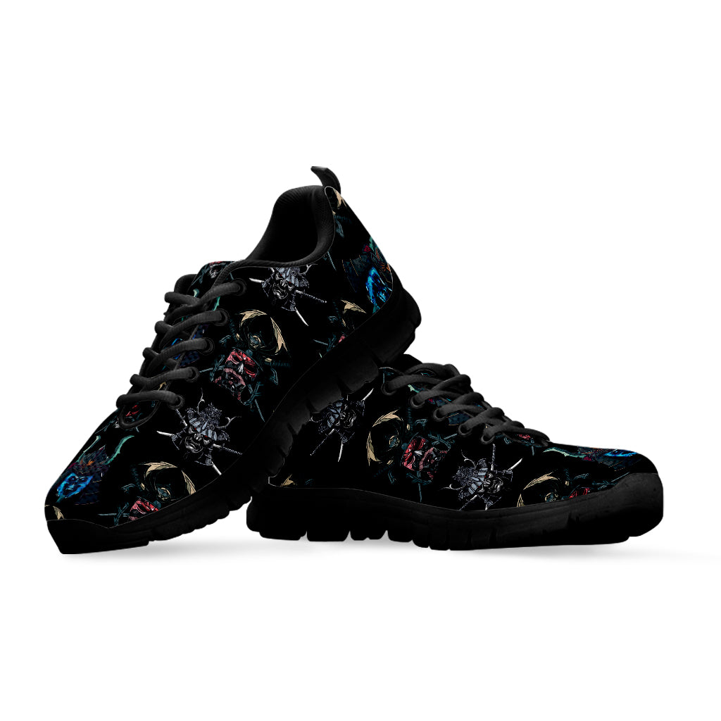 Ghost Samurai Mask Pattern Print Black Sneakers