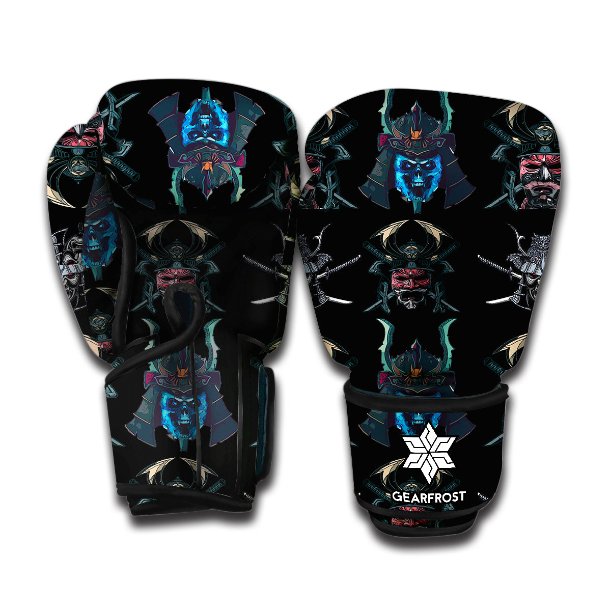 Ghost Samurai Mask Pattern Print Boxing Gloves