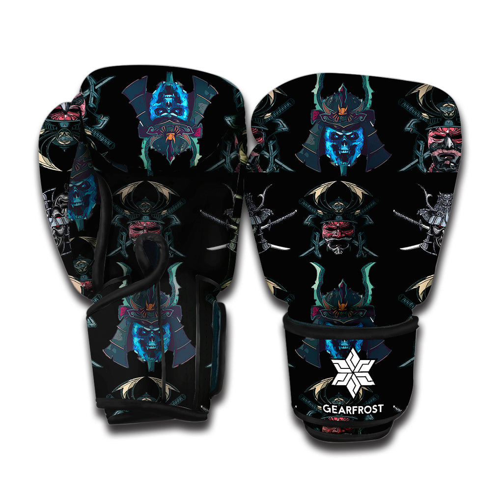 Ghost Samurai Mask Pattern Print Boxing Gloves