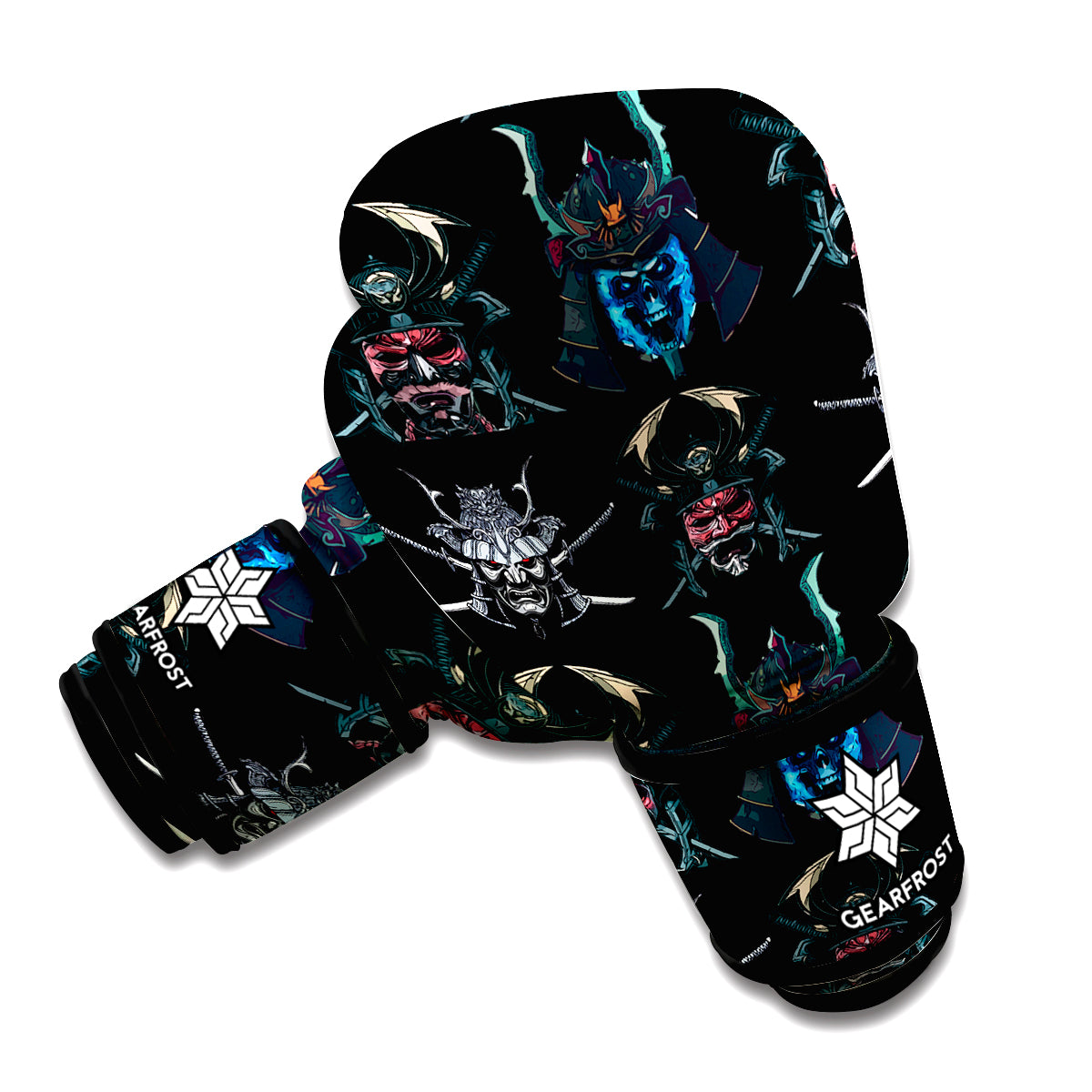 Ghost Samurai Mask Pattern Print Boxing Gloves