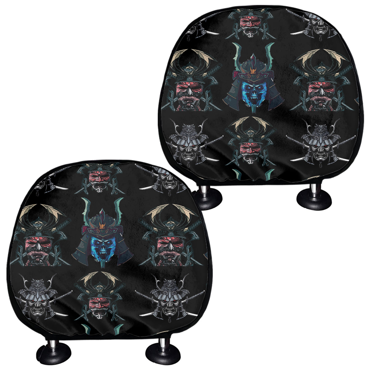 Ghost Samurai Mask Pattern Print Car Headrest Covers