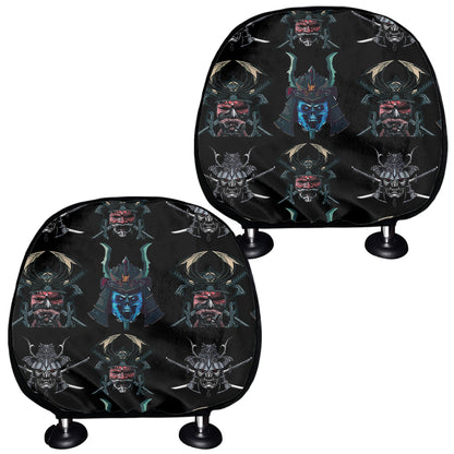 Ghost Samurai Mask Pattern Print Car Headrest Covers
