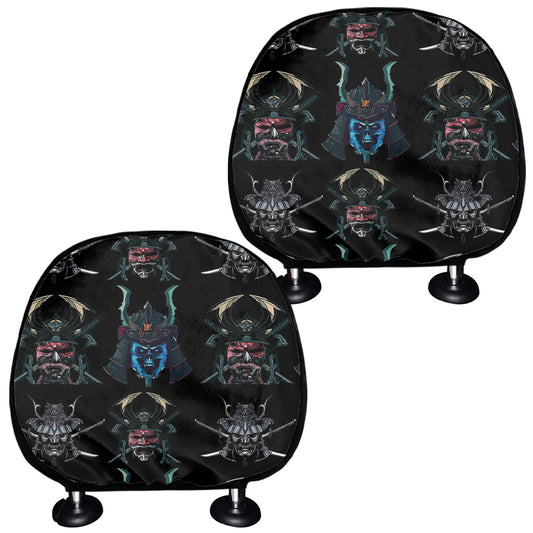 Ghost Samurai Mask Pattern Print Car Headrest Covers