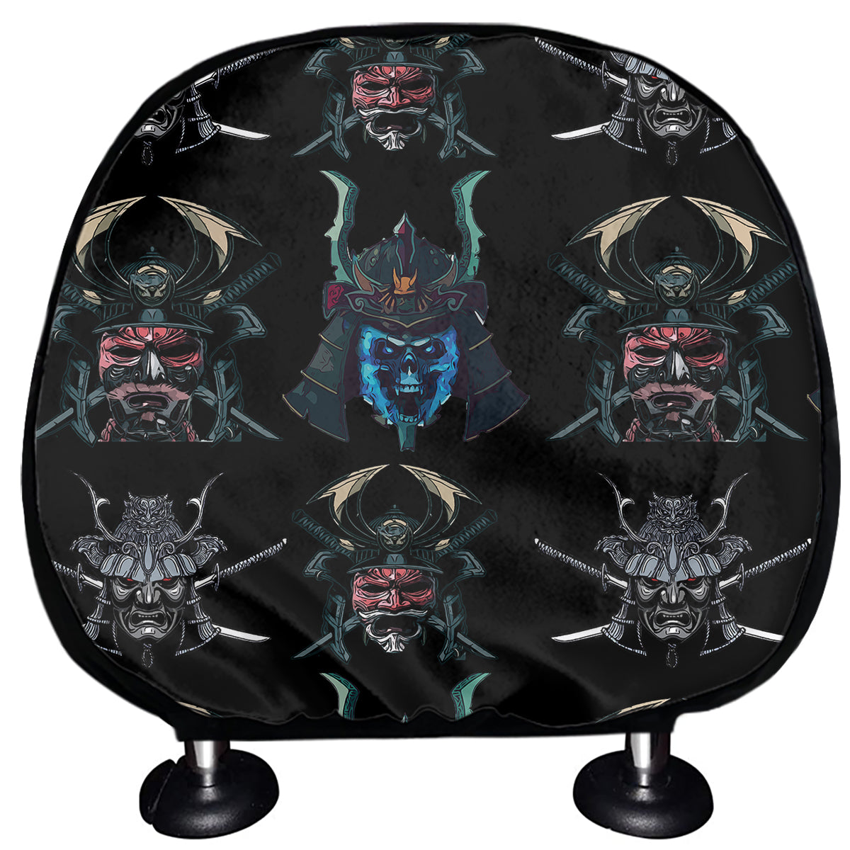 Ghost Samurai Mask Pattern Print Car Headrest Covers