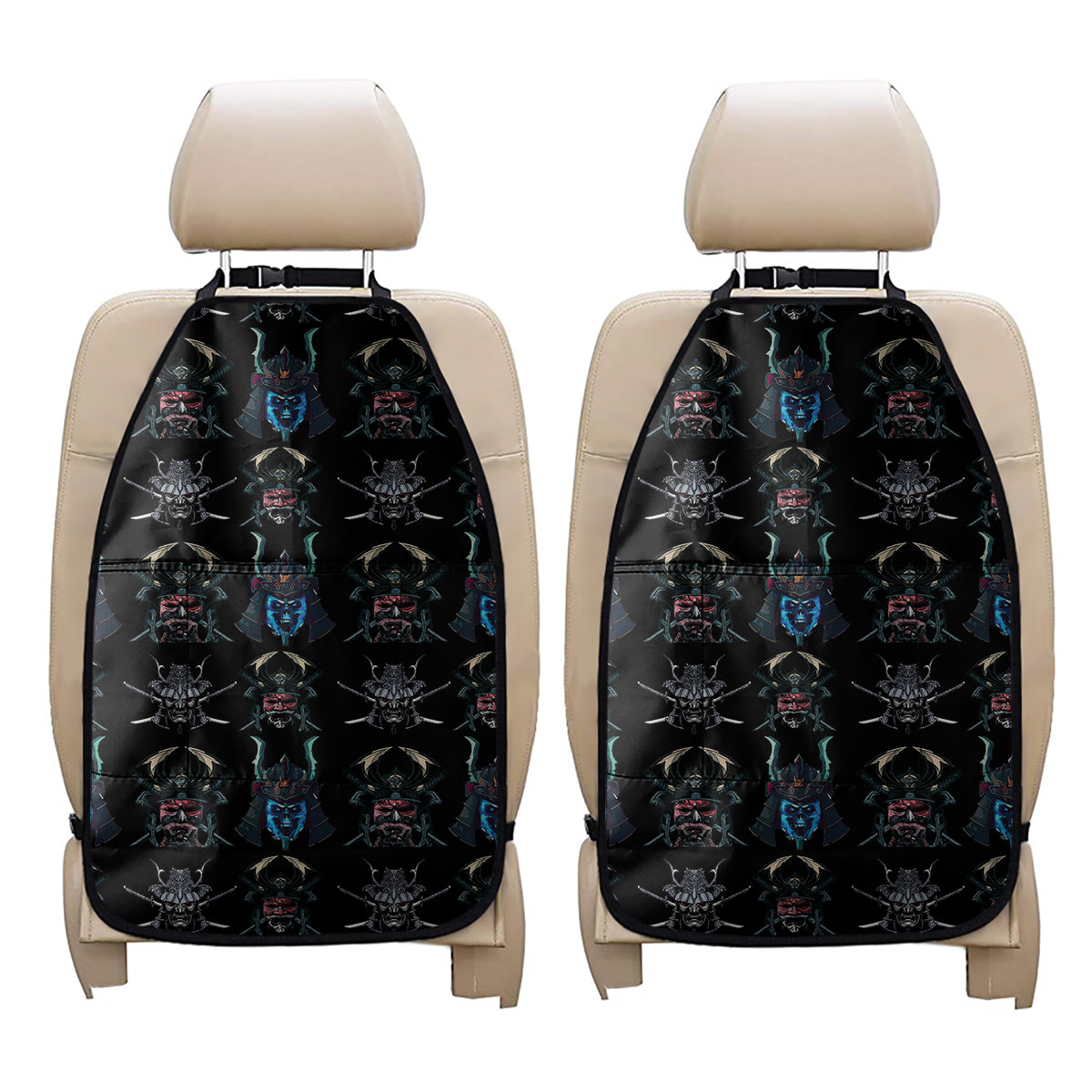 Ghost Samurai Mask Pattern Print Car Seat Organizers