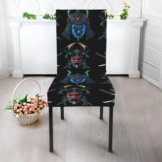 Ghost Samurai Mask Pattern Print Dining Chair Slipcover