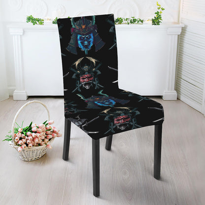 Ghost Samurai Mask Pattern Print Dining Chair Slipcover