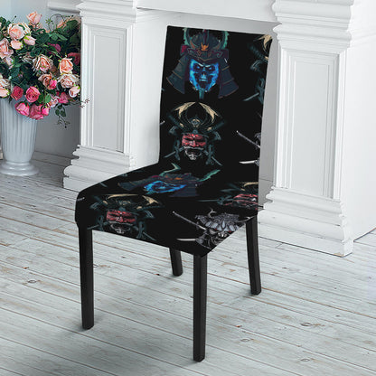 Ghost Samurai Mask Pattern Print Dining Chair Slipcover