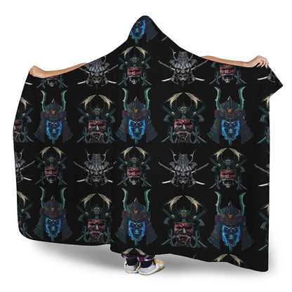 Ghost Samurai Mask Pattern Print Hooded Blanket