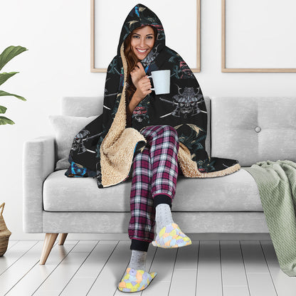 Ghost Samurai Mask Pattern Print Hooded Blanket