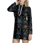 Ghost Samurai Mask Pattern Print Hoodie Dress