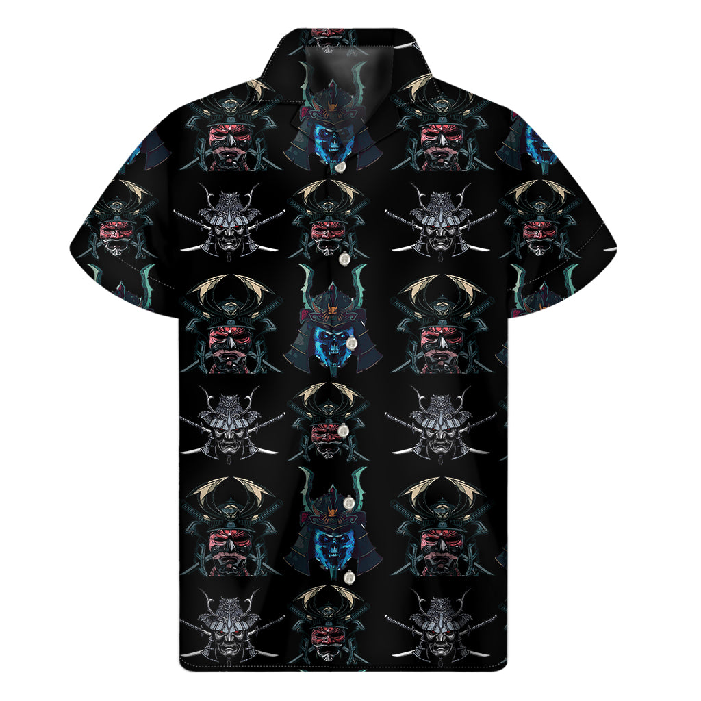 Ghost Samurai Mask Pattern Print Men's Short Sleeve Shirt