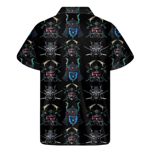 Ghost Samurai Mask Pattern Print Men's Short Sleeve Shirt