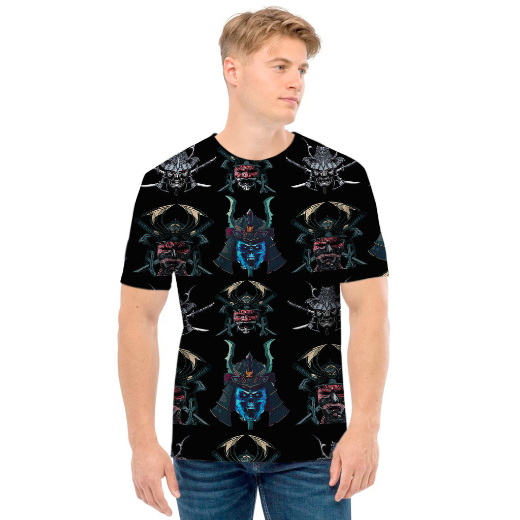 Ghost Samurai Mask Pattern Print Men's T-Shirt