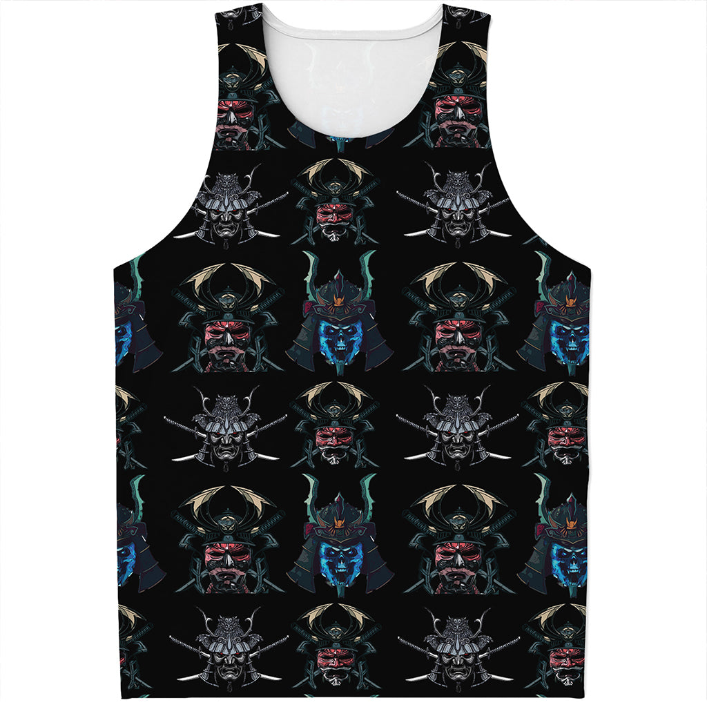 Ghost Samurai Mask Pattern Print Men's Tank Top