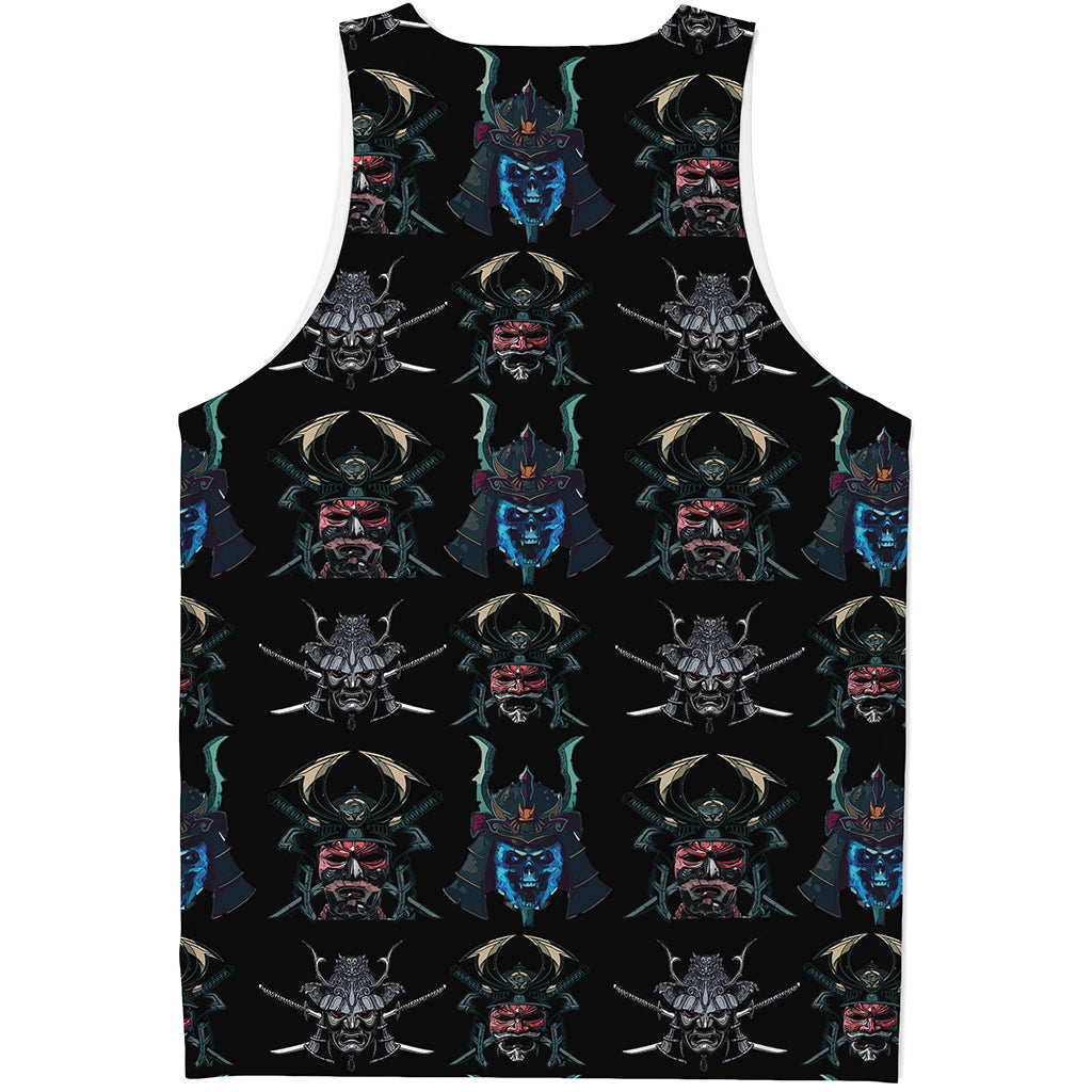 Ghost Samurai Mask Pattern Print Men's Tank Top