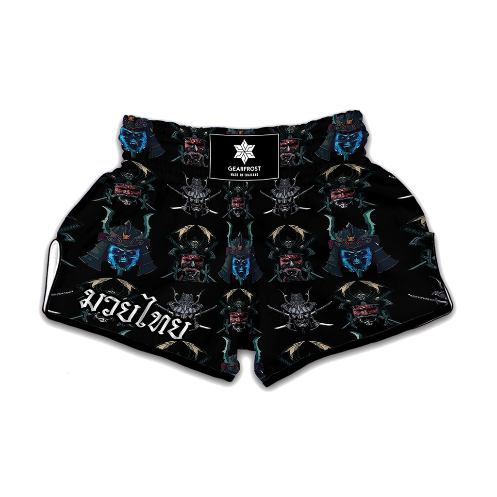 Ghost Samurai Mask Pattern Print Muay Thai Boxing Shorts