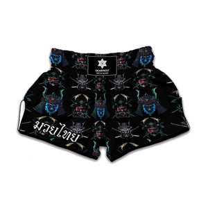 Ghost Samurai Mask Pattern Print Muay Thai Boxing Shorts