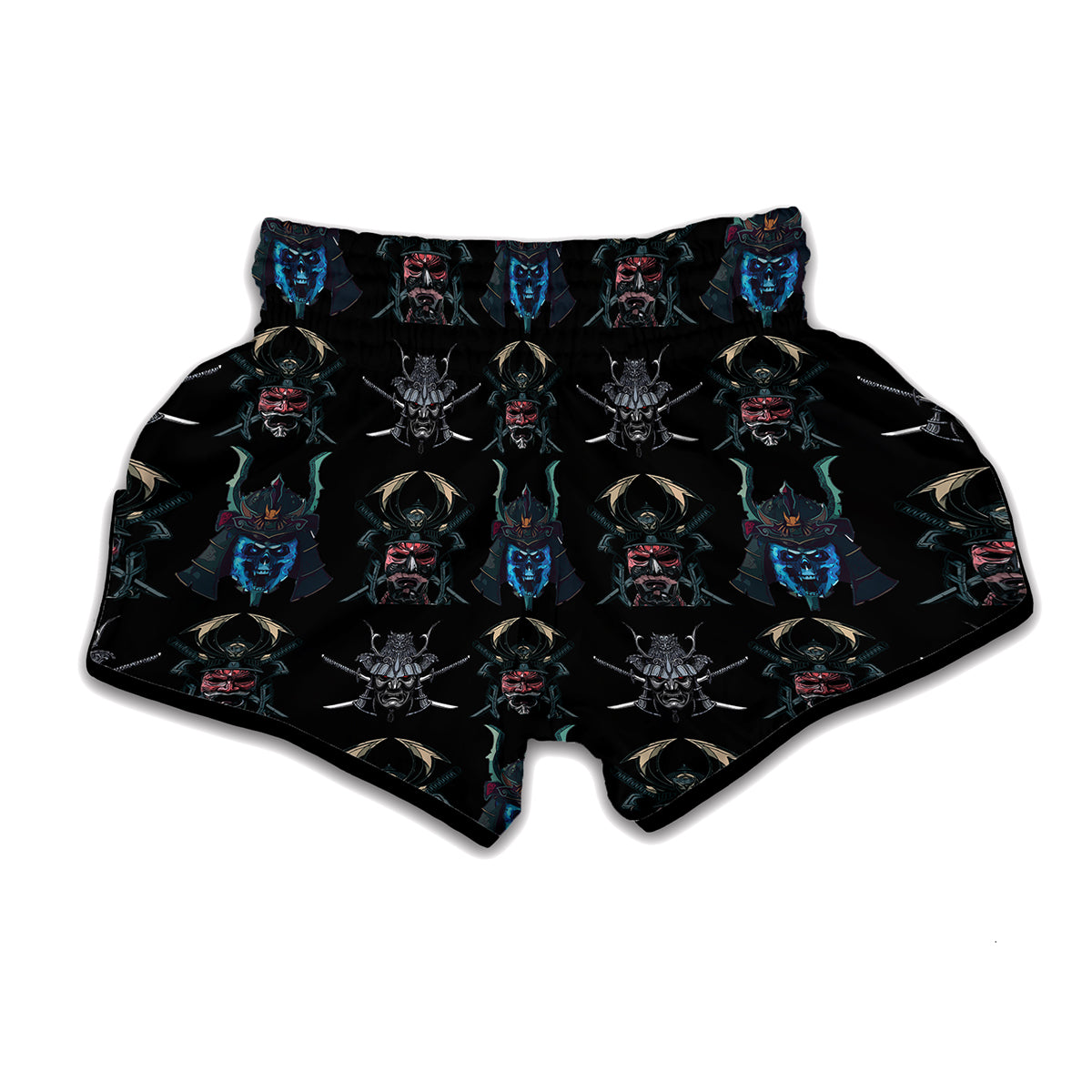 Ghost Samurai Mask Pattern Print Muay Thai Boxing Shorts