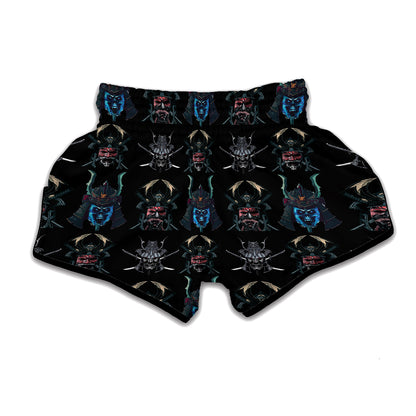 Ghost Samurai Mask Pattern Print Muay Thai Boxing Shorts