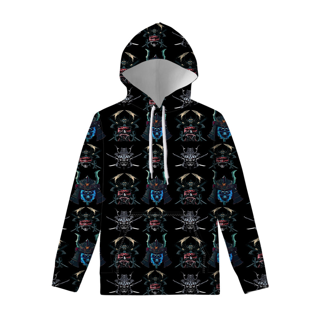 Ghost Samurai Mask Pattern Print Pullover Hoodie