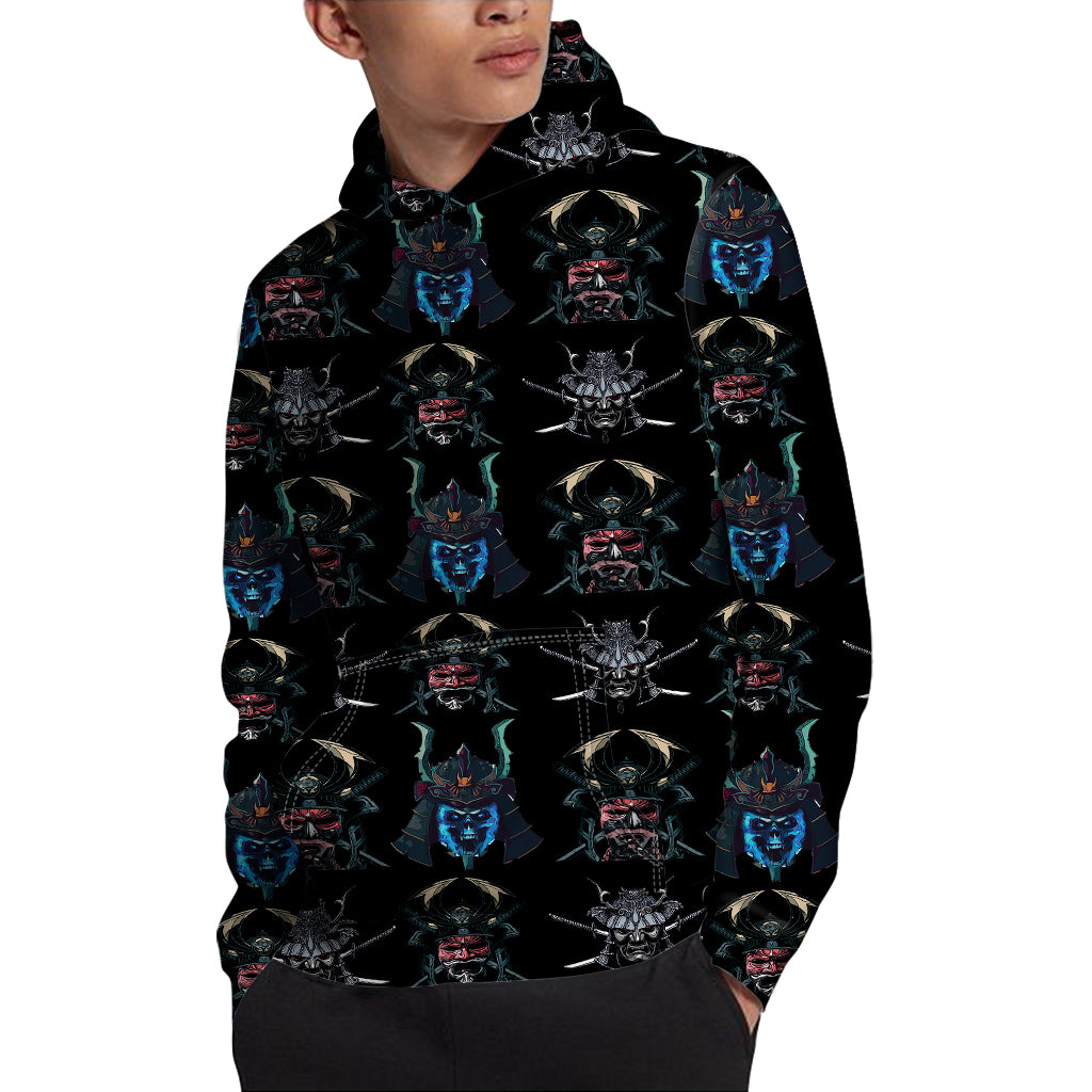 Ghost Samurai Mask Pattern Print Pullover Hoodie