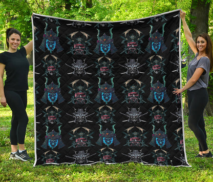 Ghost Samurai Mask Pattern Print Quilt