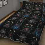 Ghost Samurai Mask Pattern Print Quilt Bed Set