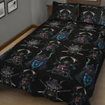 Ghost Samurai Mask Pattern Print Quilt Bed Set