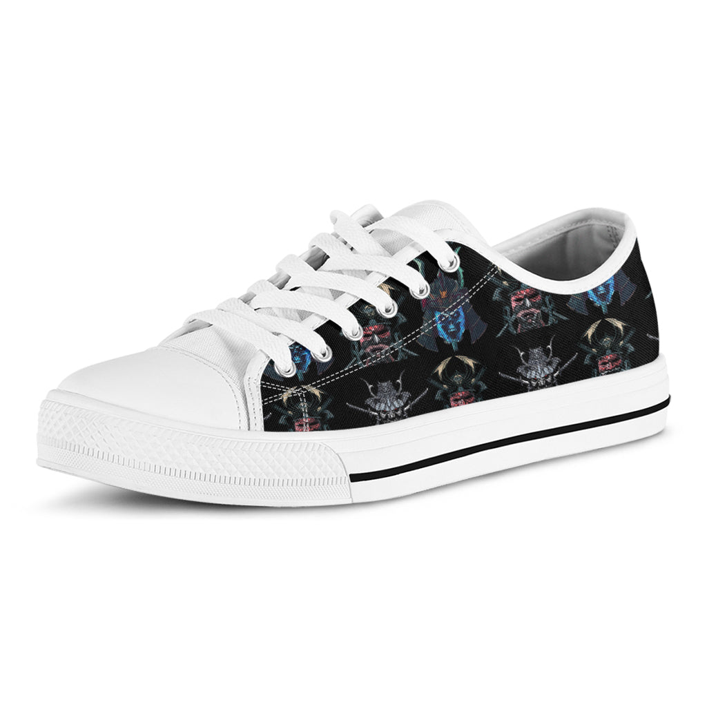 Ghost Samurai Mask Pattern Print White Low Top Shoes