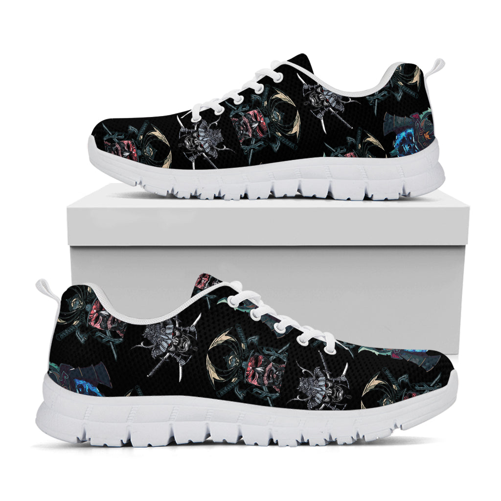 Ghost Samurai Mask Pattern Print White Sneakers