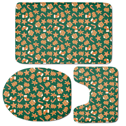 Gingerbread Cookies Pattern Print 3 Piece Bath Mat Set