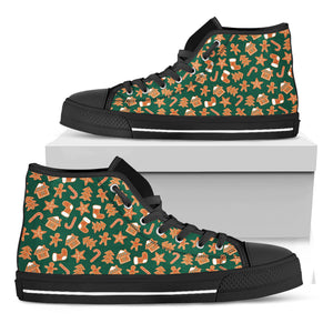 Gingerbread Cookies Pattern Print Black High Top Shoes