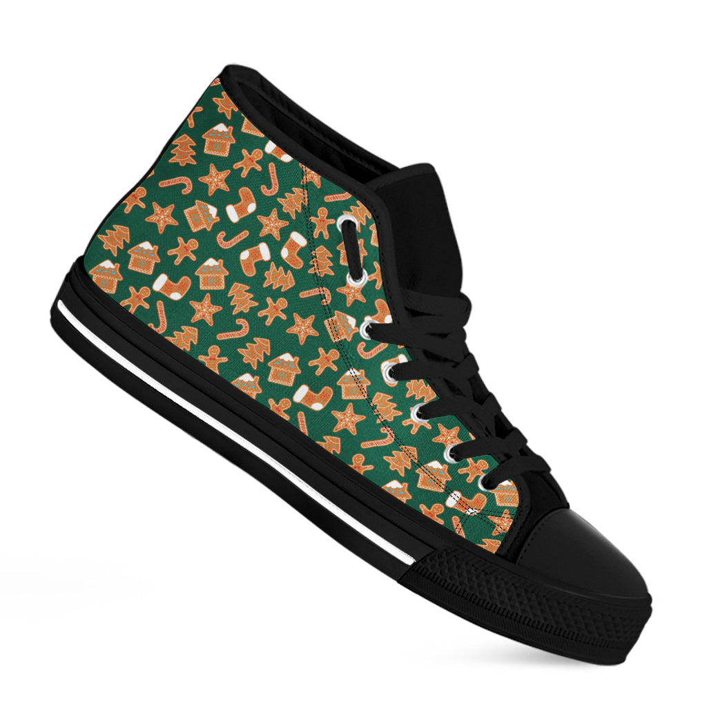 Gingerbread Cookies Pattern Print Black High Top Shoes