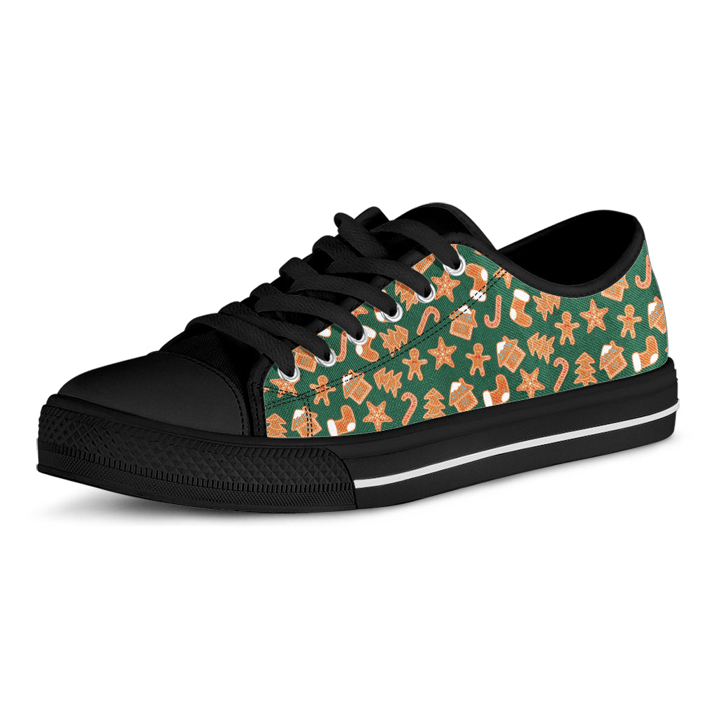 Gingerbread Cookies Pattern Print Black Low Top Shoes