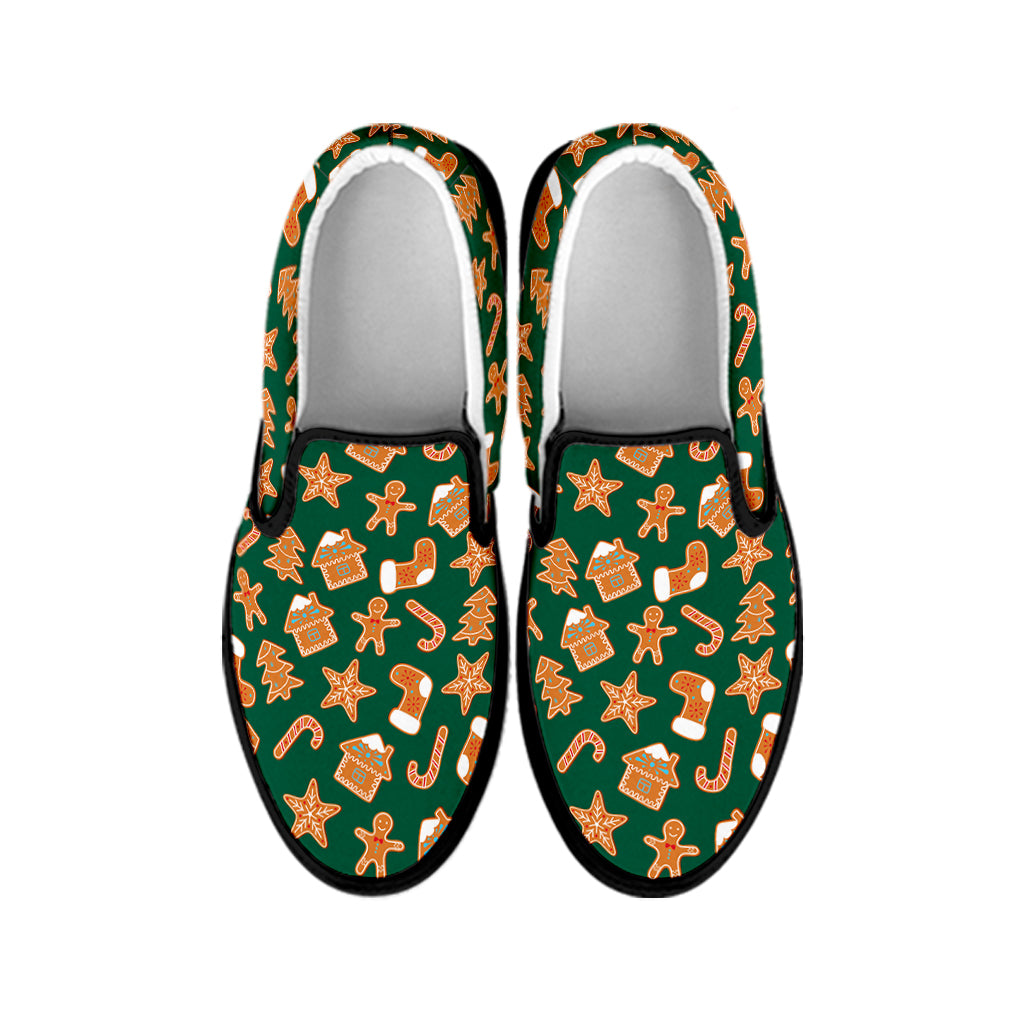 Gingerbread Cookies Pattern Print Black Slip On Shoes