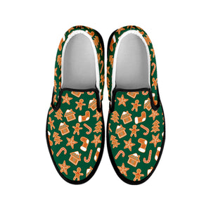 Gingerbread Cookies Pattern Print Black Slip On Shoes