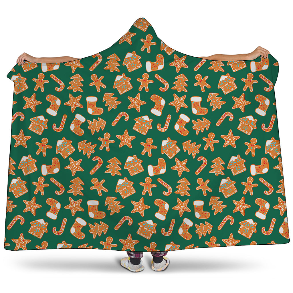 Gingerbread Cookies Pattern Print Hooded Blanket